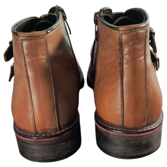 Bayer Double Monk Strap Leather Boot Shoes Men's 40/ US 7 Brown Side Zip Buckle - Picture 3 of 11